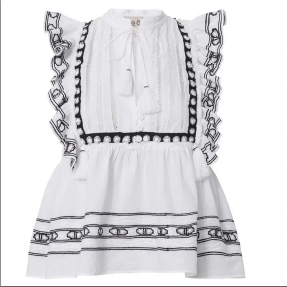 Sea New York Boho Lace Bib Ruffle Top - Picture 2 of 8